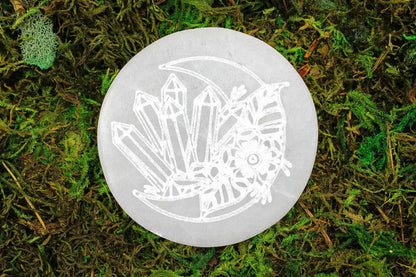 Selenite Carved Charging Plates 4.25", multiple options