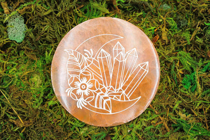 Selenite Carved Charging Plates 4.25", multiple options