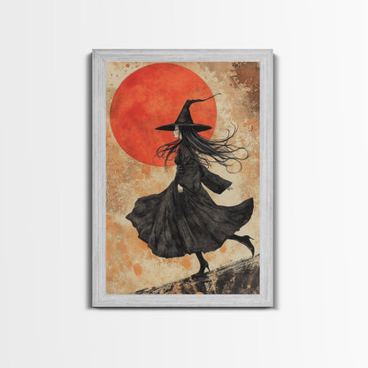 Witch Orange Moon Wall Art – Framed Canvas or Poster Print