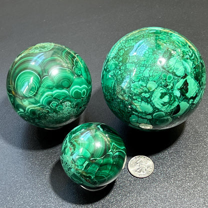 Genuine Malachite Spheres – Polished Crystal in 3 Sizes