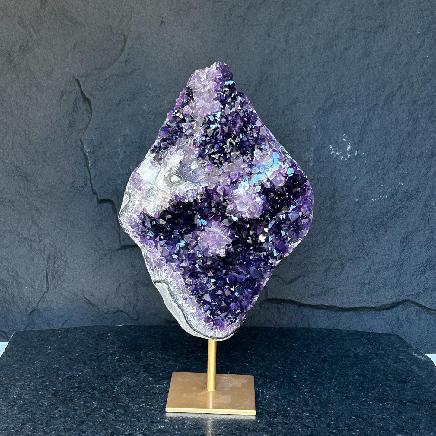 Stunning Natural Amethyst Geode with Metal Stand for Home Decor, XL Amethyst Cave
