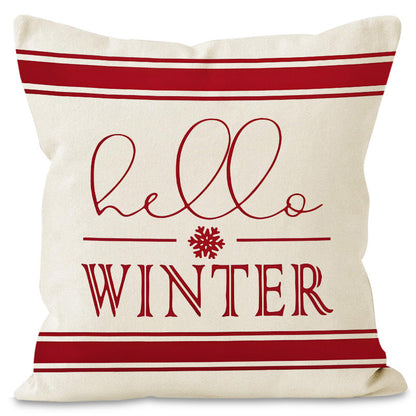 Christmas Snowflake Pillow Cover Linen Checkered Letter Printed Pillow Cover Christmas Theme Cushion Cover