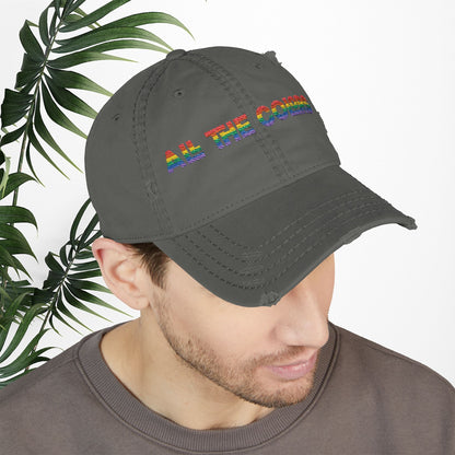 Bespattered Facade "All the Colors" Rainbow Embroidered Distressed Dad Hat