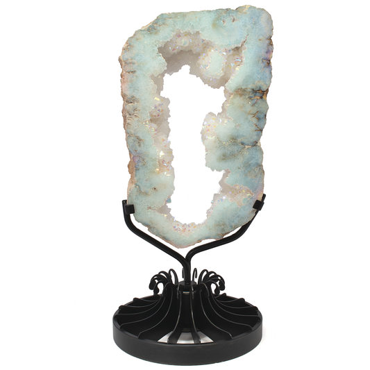 Silicon Oxide Geode Ring on Custom Stand with Rotating Base - One Side Cut & Polished Flat