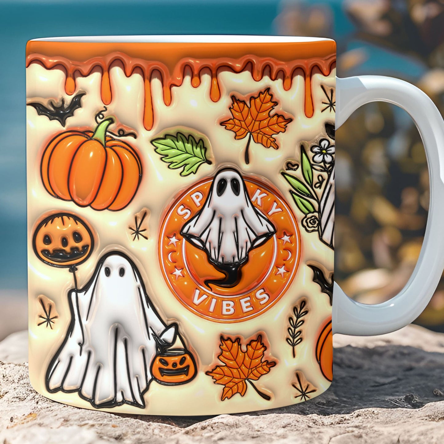3D Orange Ghost Mug