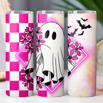 Pink Ghost Tumbler – Cute Floral Halloween Drinkware