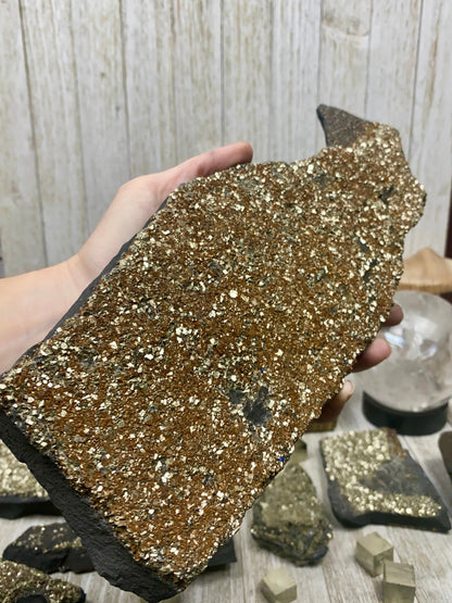 Pyrite on Shungite Raw Layered Plate | Brazil