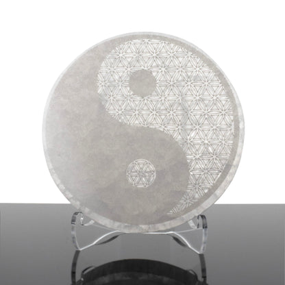 Selenite Disc - Engraved Yin Yang (Morocco) - Sacred Geometry - Sustainably Harvested