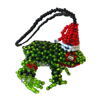 Santa Frog Seed Bead Ornament - Mexico
