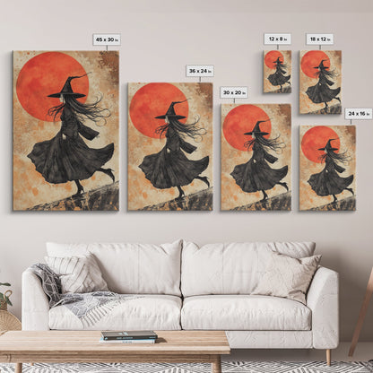 Witch Orange Moon Wall Art – Framed Canvas or Poster Print