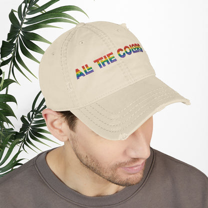 Bespattered Facade "All the Colors" Rainbow Embroidered Distressed Dad Hat