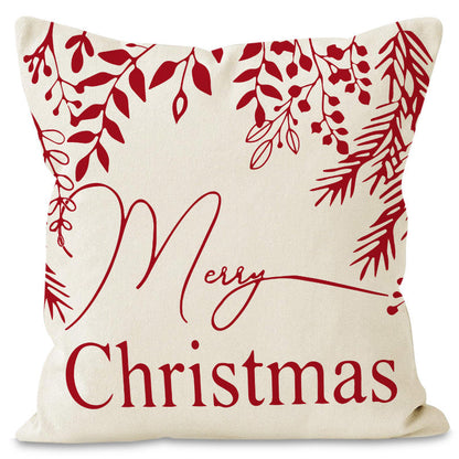 Christmas Snowflake Pillow Cover Linen Checkered Letter Printed Pillow Cover Christmas Theme Cushion Cover