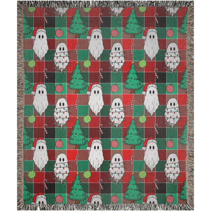 50x60” Christmas ghosts Woven Blanket with Christmas decor for holiday season. Clearance