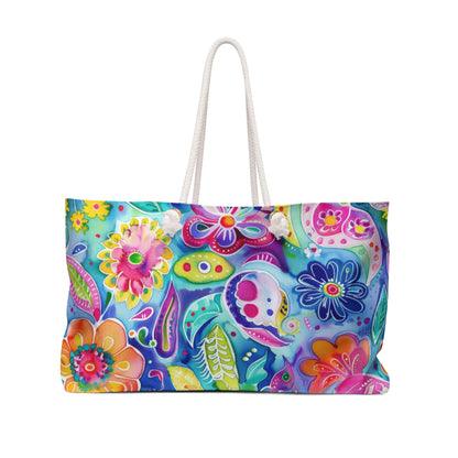 Bespattered Facade Colorful Flowers Weekend Beach Tote Bag with Cotton Rope Handles