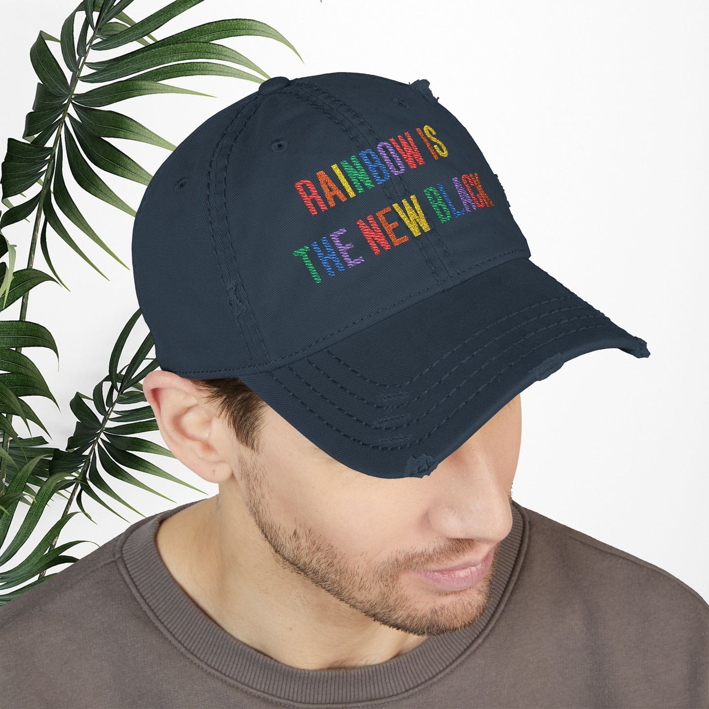 Bespattered Facade "Rainbow Is the New Black" Colorful Embroidered Distressed Dad Hat