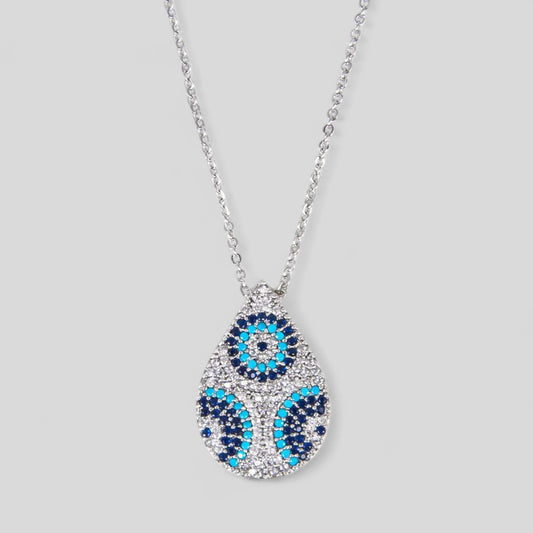 Evil Eye Tear Drop Shape Pendant Necklace - Cubic Zirconia
