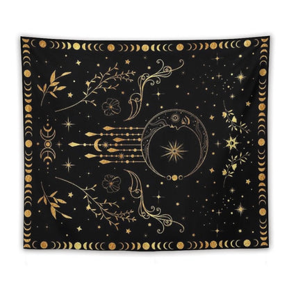 Celestial Moon with Floral Accents Tapestry