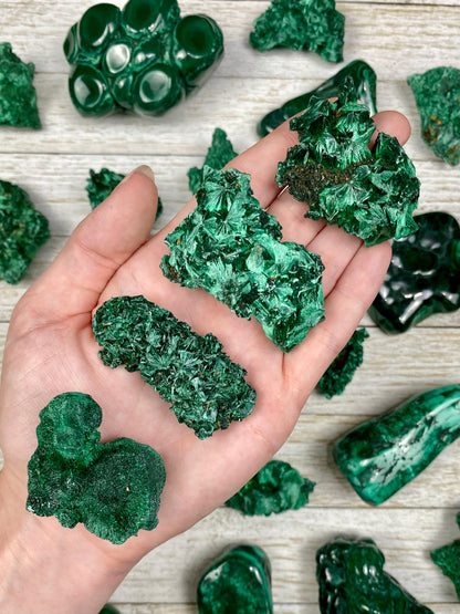 Raw Fibrous Malachite Cluster | Green Copper Based Crystal