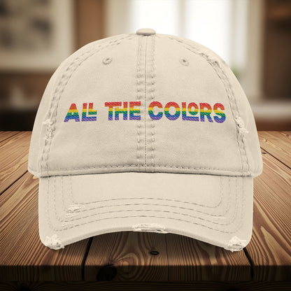 Bespattered Facade "All the Colors" Rainbow Embroidered Distressed Dad Hat