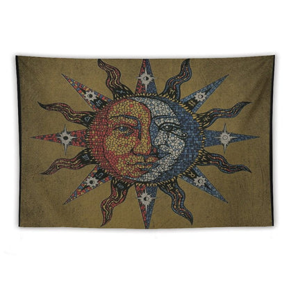 Vintage Celestial Mosaic Sun & Moon Tapestry