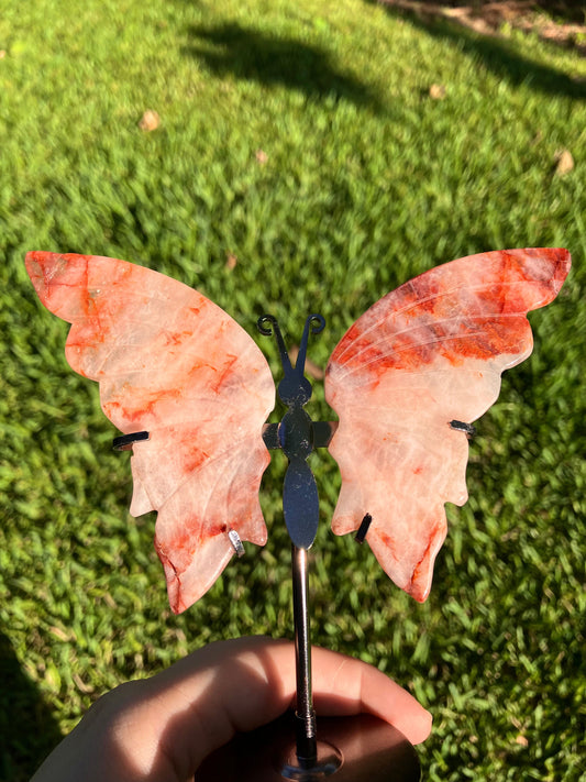 Fire Quartz Butterfly Carving - Ethically Sourced