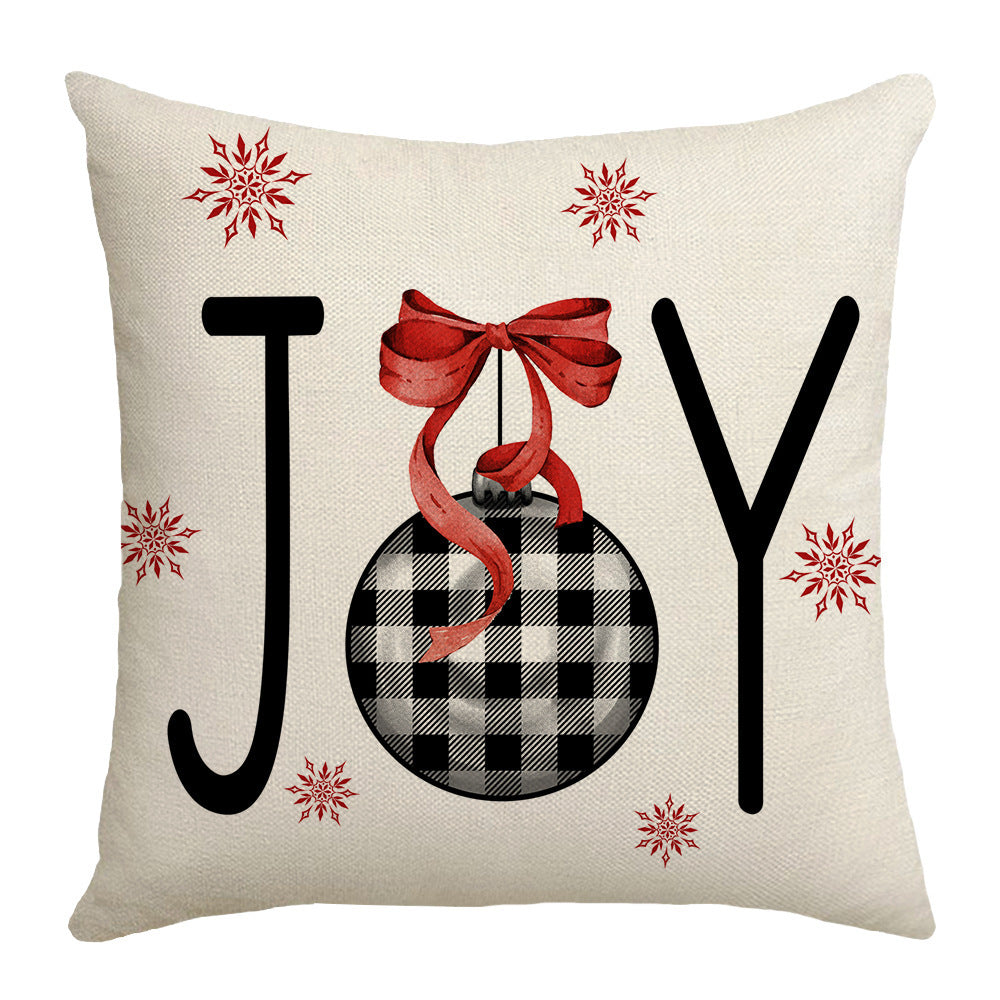 Grid Christmas linen pillowcase, Christmas tree snowflake home decoration pillowcase, sofa cushion pillowcase