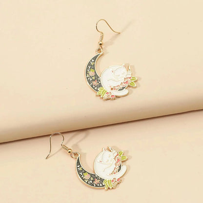 CAT ON THE MOON EARRINGS (PAIR)