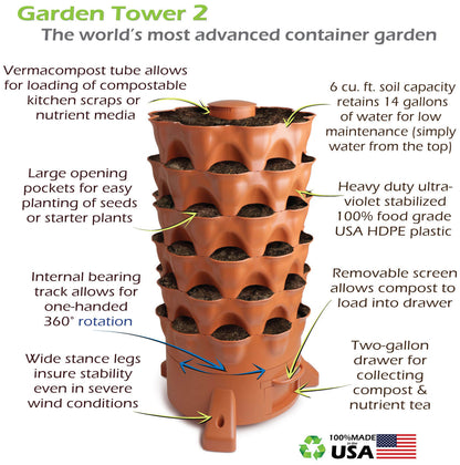 Garden Tower 2™ Vertical Garden Planter – 50 Plant Composting Tower for Organic Gardening | Balcony & Patio Planter