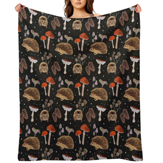 Hedgehogs & Mushrooms Throw Blanket