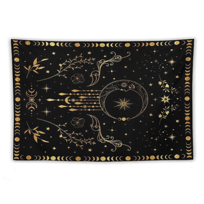 Celestial Moon with Floral Accents Tapestry
