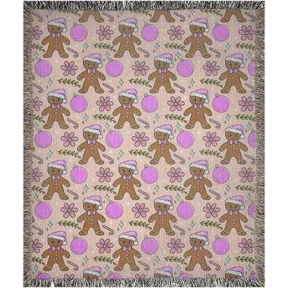Cute gingerbread man Woven Blanket with pink Christmas decor for holiday season.