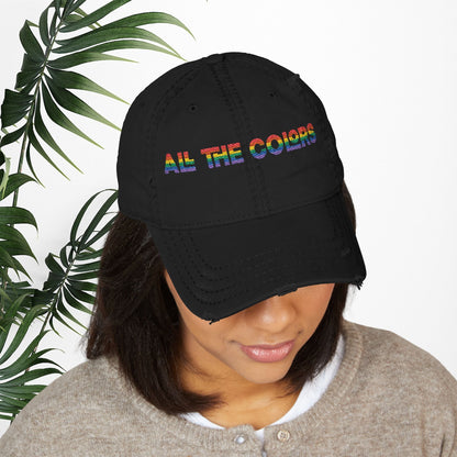 Bespattered Facade "All the Colors" Rainbow Embroidered Distressed Dad Hat