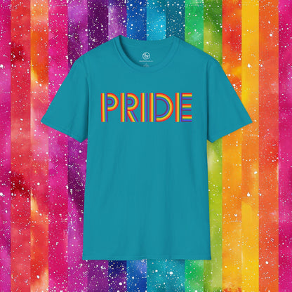 Bespattered Facade Rainbow Pride Ribbon Letters Unisex Softstyle T-Shirt