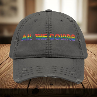 Bespattered Facade "All the Colors" Rainbow Embroidered Distressed Dad Hat