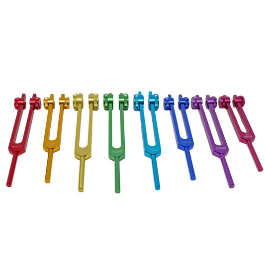 Rainbow Colored Metal Tuning Forks - Set of 8