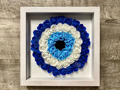 9” x 9” Handmade Evil Eye Nazar Boncuk Mal De Ojo Rose Flower Shadowbox