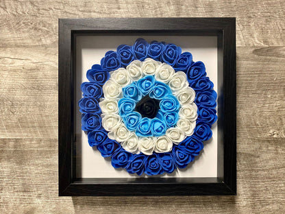 9” x 9” Handmade Evil Eye Nazar Boncuk Mal De Ojo Rose Flower Shadowbox