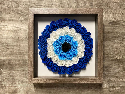 9” x 9” Handmade Evil Eye Nazar Boncuk Mal De Ojo Rose Flower Shadowbox