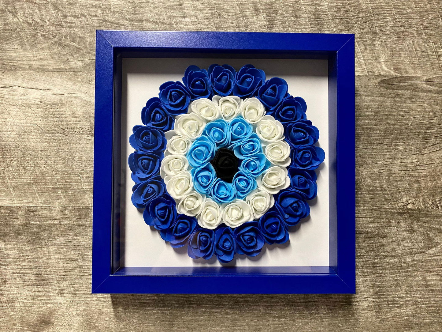 9” x 9” Handmade Evil Eye Nazar Boncuk Mal De Ojo Rose Flower Shadowbox