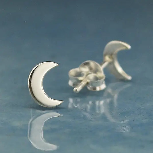Crescent Moon Post Stud Earrings - 7x5mm Sterling Silver