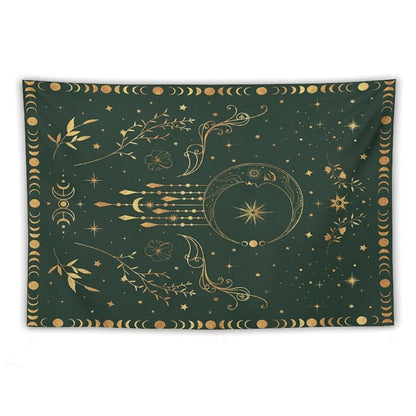 Sage Green & Gold Moon Tapestry