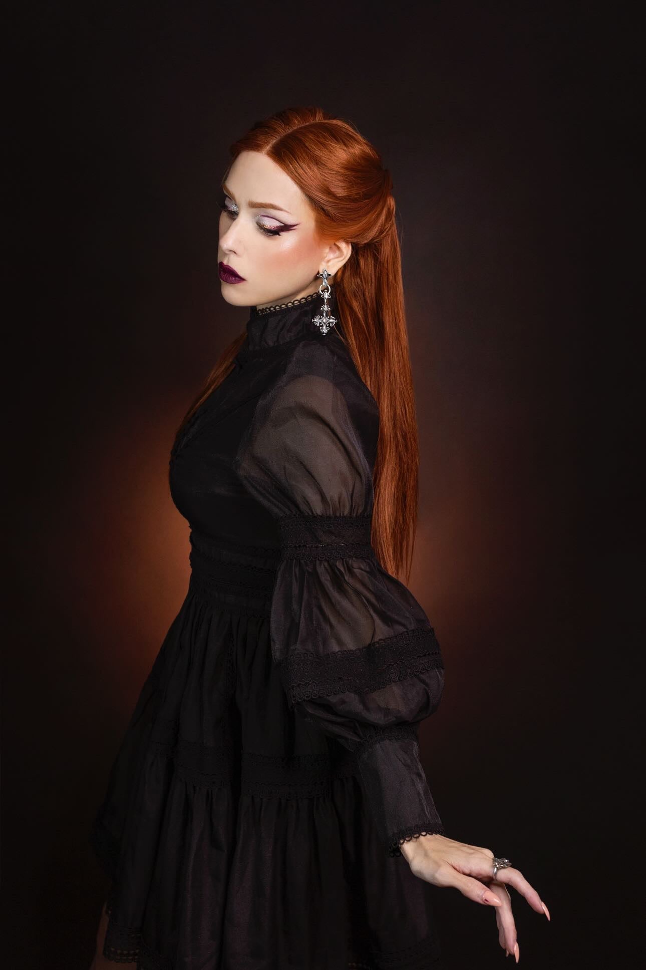 Morgana - Romantic Victorian Inspired Party Dress - BLACK - READY TO SHIP