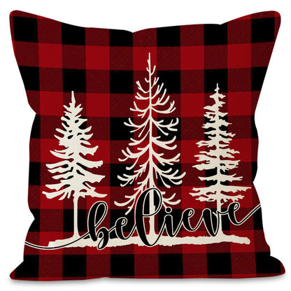 Christmas Pillowcase Linen Red Black Checkered Letter Printed Pillow Cover Holiday Living Room Decoration