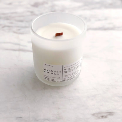 GRAPEFRUIT & MINT LEAVES | VIRGIN COCONUT CRÈME WAX & WOODEN WICK CANDLE