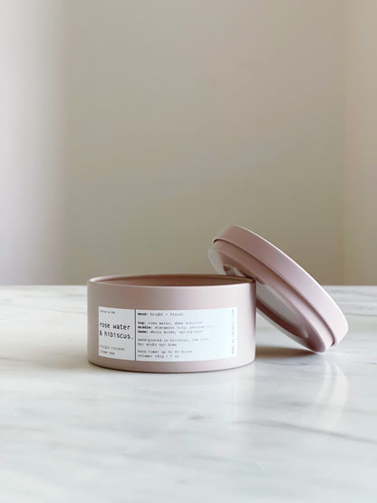 ROSE WATER & HIBISCUS | VIRGIN COCONUT CRÈME WAX & WOODEN WICK TRAVEL CANDLE