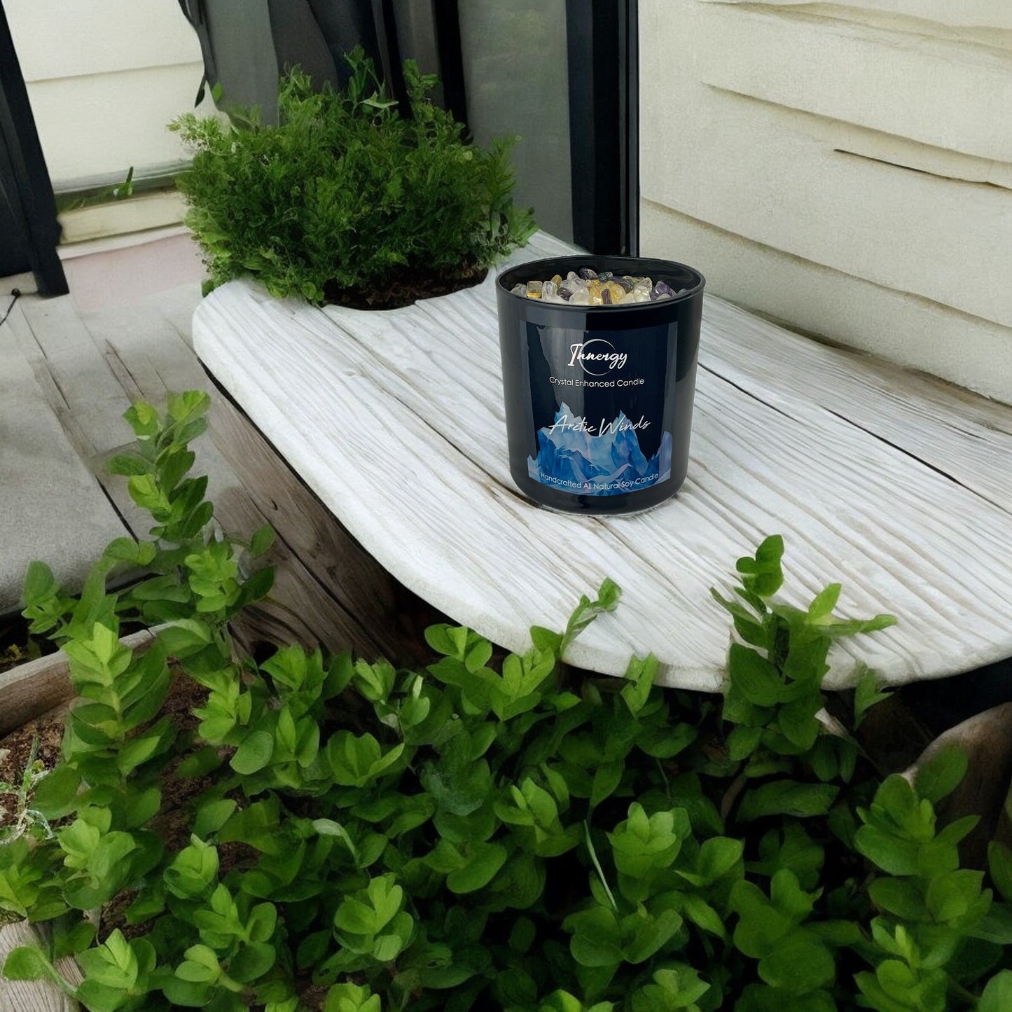 Arctic Winds Crystal Candle with Citrine, Amethyst, & Quartz | Coconut-Soy Wax Candle, 9oz