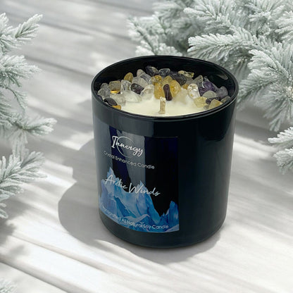 Arctic Winds Crystal Candle with Citrine, Amethyst, & Quartz | Coconut-Soy Wax Candle, 9oz