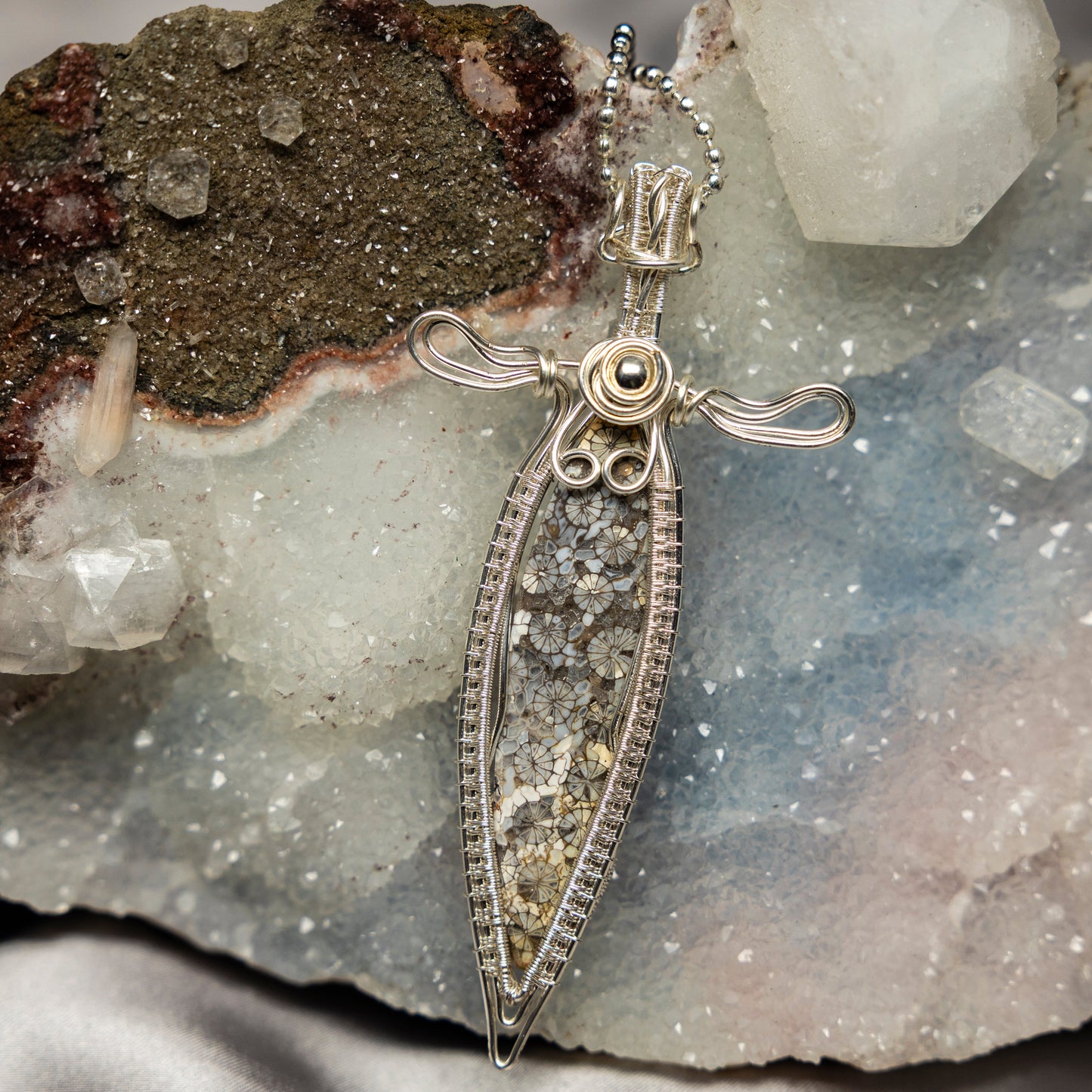 Agatized Coral Wire Wrap Crystal Pendant