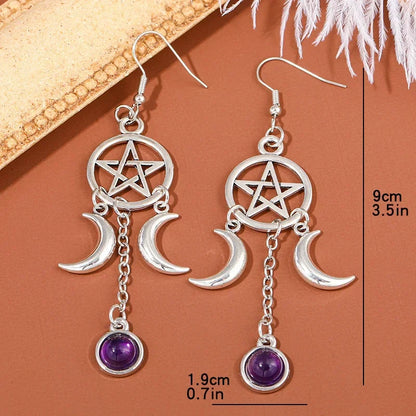 Pentacle Moon Crystal Earrings