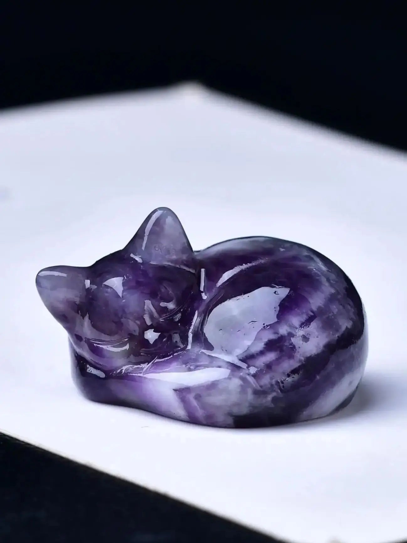 Crystal Sleeping Cat Statue